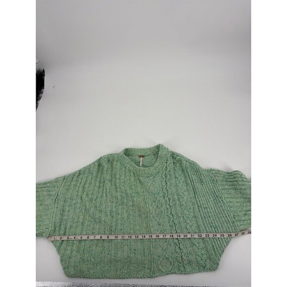 Free People Womens S Textured Cable Knit Cropped Sweater Green Boxy Fisherman - Picture 7 of 9